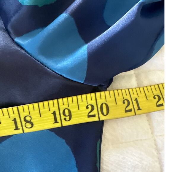 Vintage 90s NEXT Womens Blouse Blue Satin Geometric Print Button Down Mod | 8 - Picture 8 of 11